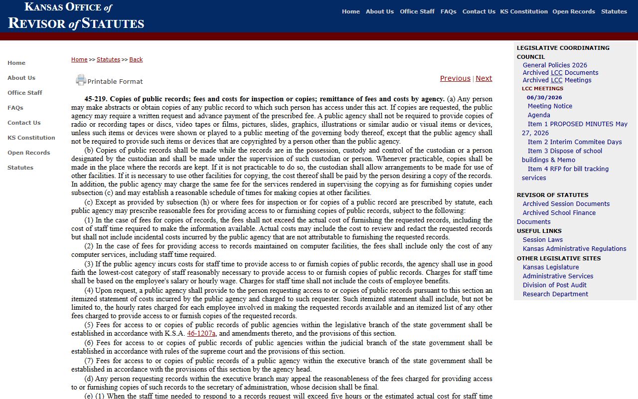 Franklin County Clerk of the District Court copy fee statute