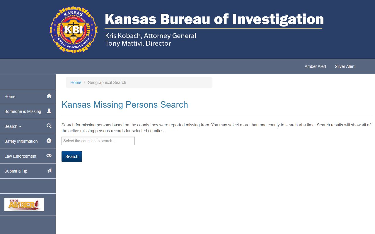 KBI missing persons search filtered to Franklin County