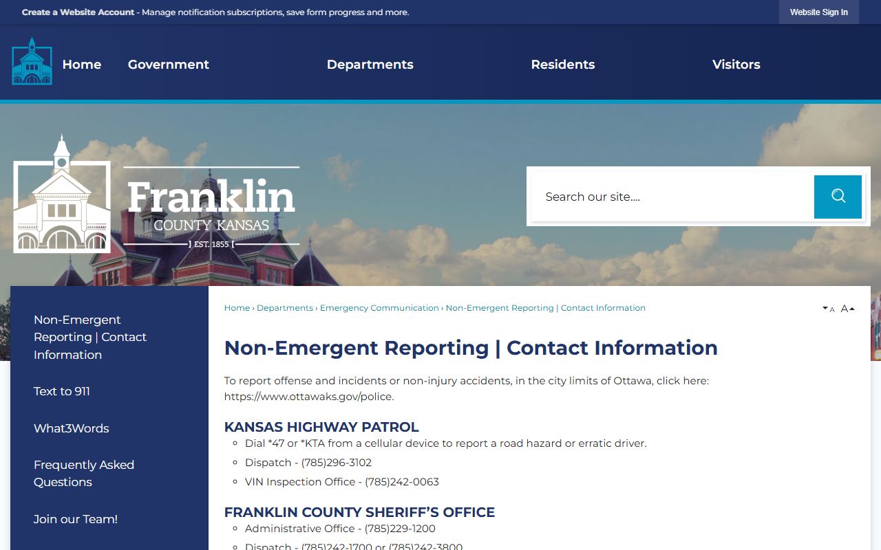 Franklin County non-emergent reporting contact information
