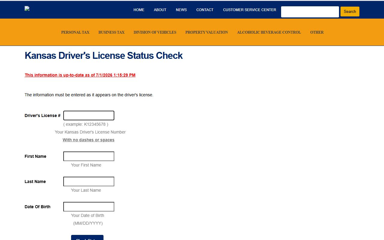 Kansas driver license status check form