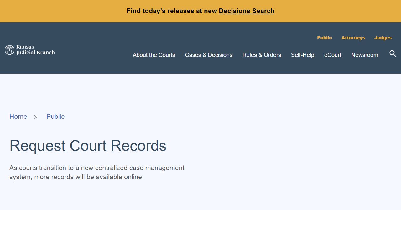 Kansas Judicial Branch request court records guidance