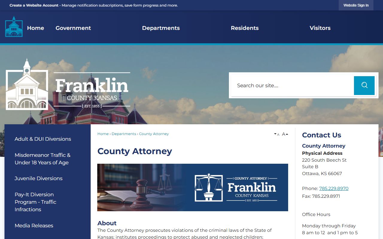 Franklin County Attorney page with prosecution duties