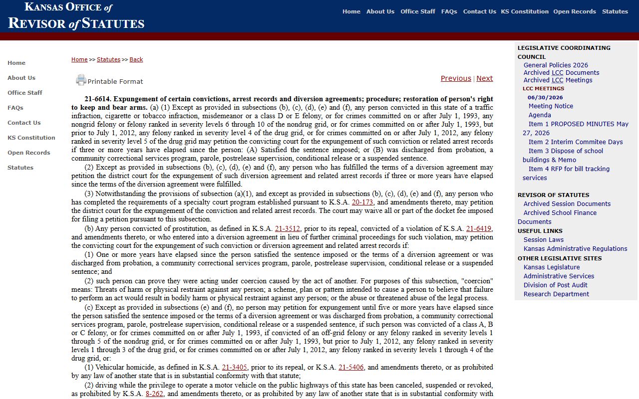 K.S.A. 21-6614 expungement statute page