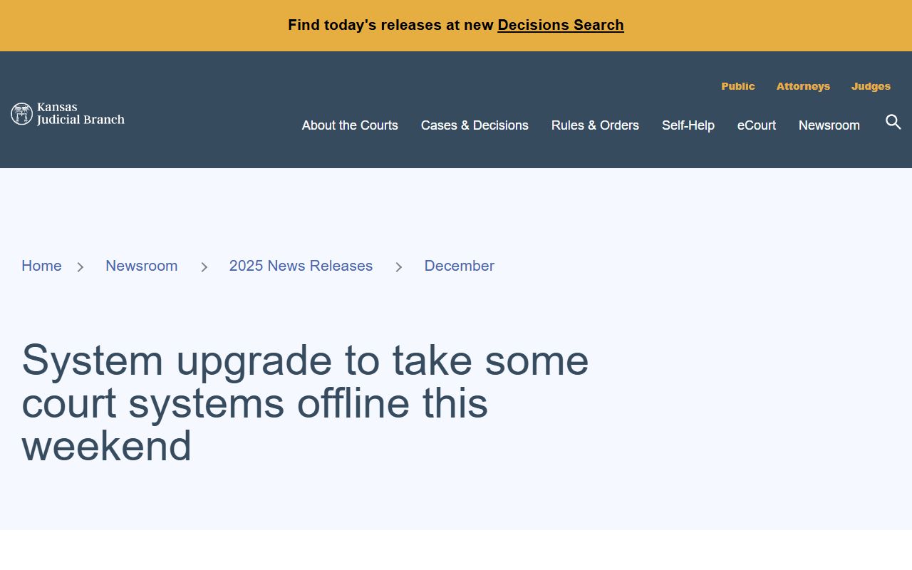 Franklin County District Court statewide system upgrade notice