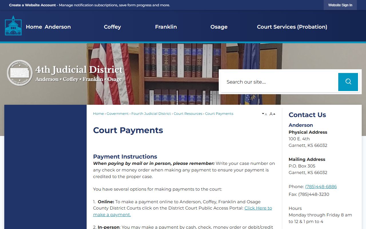Franklin County District Court Fourth Judicial District payment page