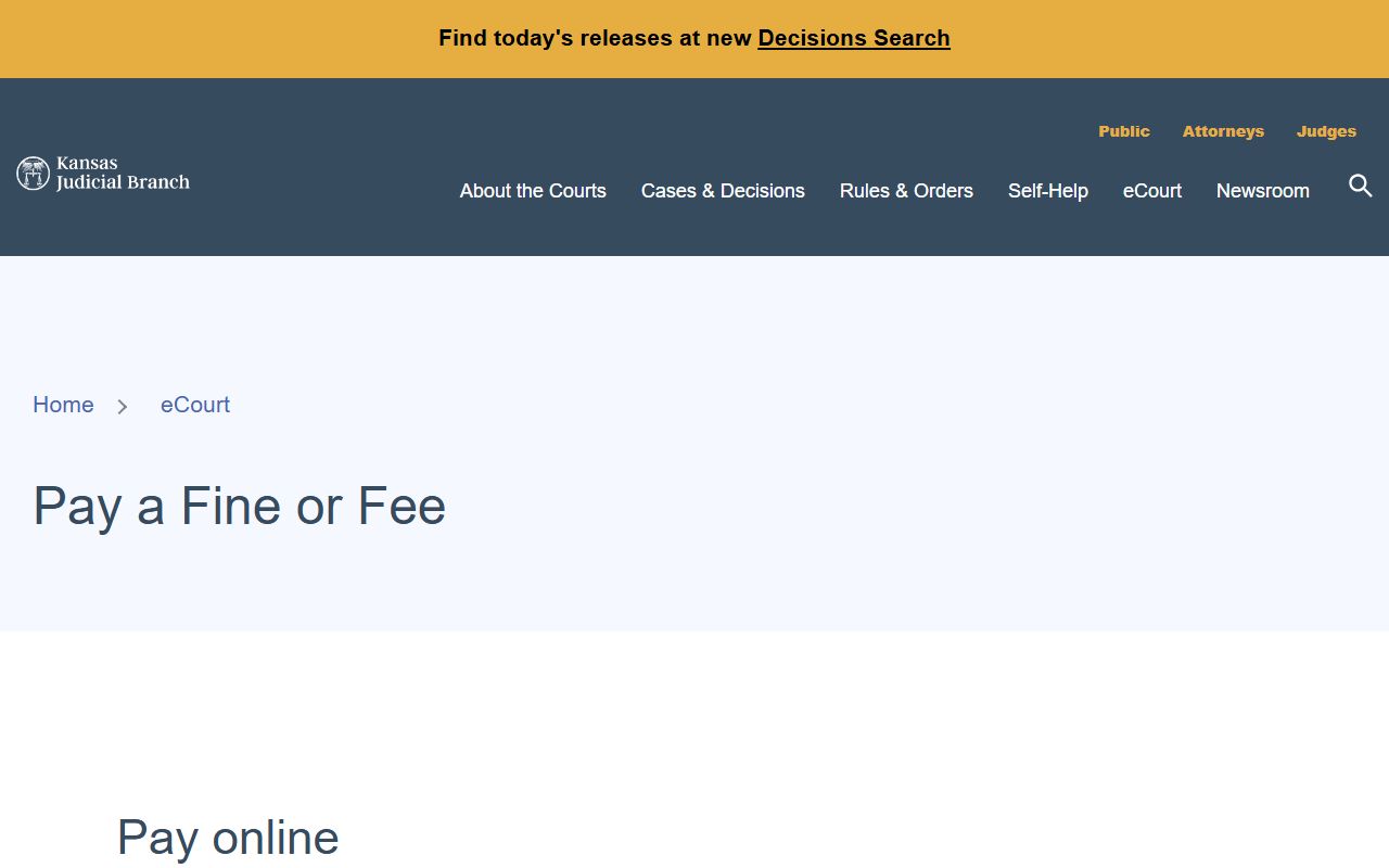 Franklin County District Court Kansas fine and fee payment access