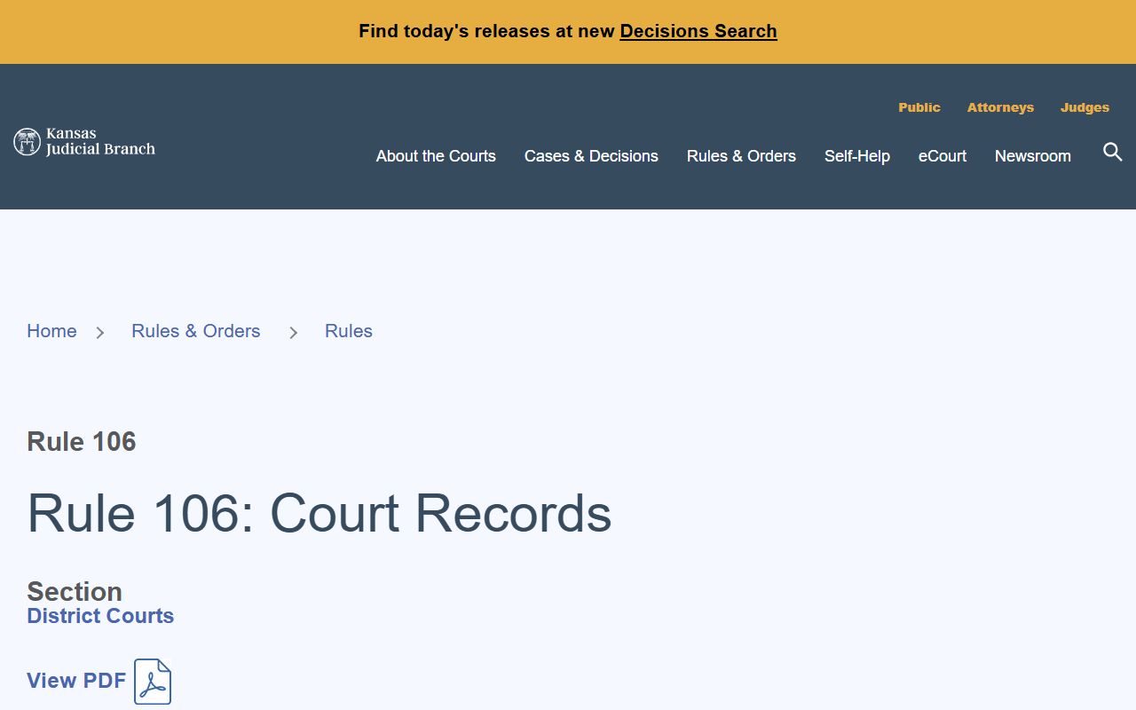 Franklin County District Court Kansas Supreme Court Rule 106 court records