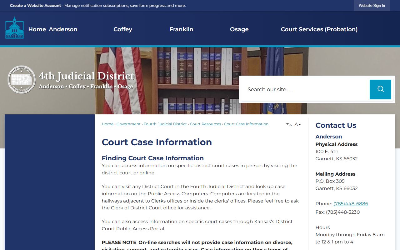 Franklin County court records case information page