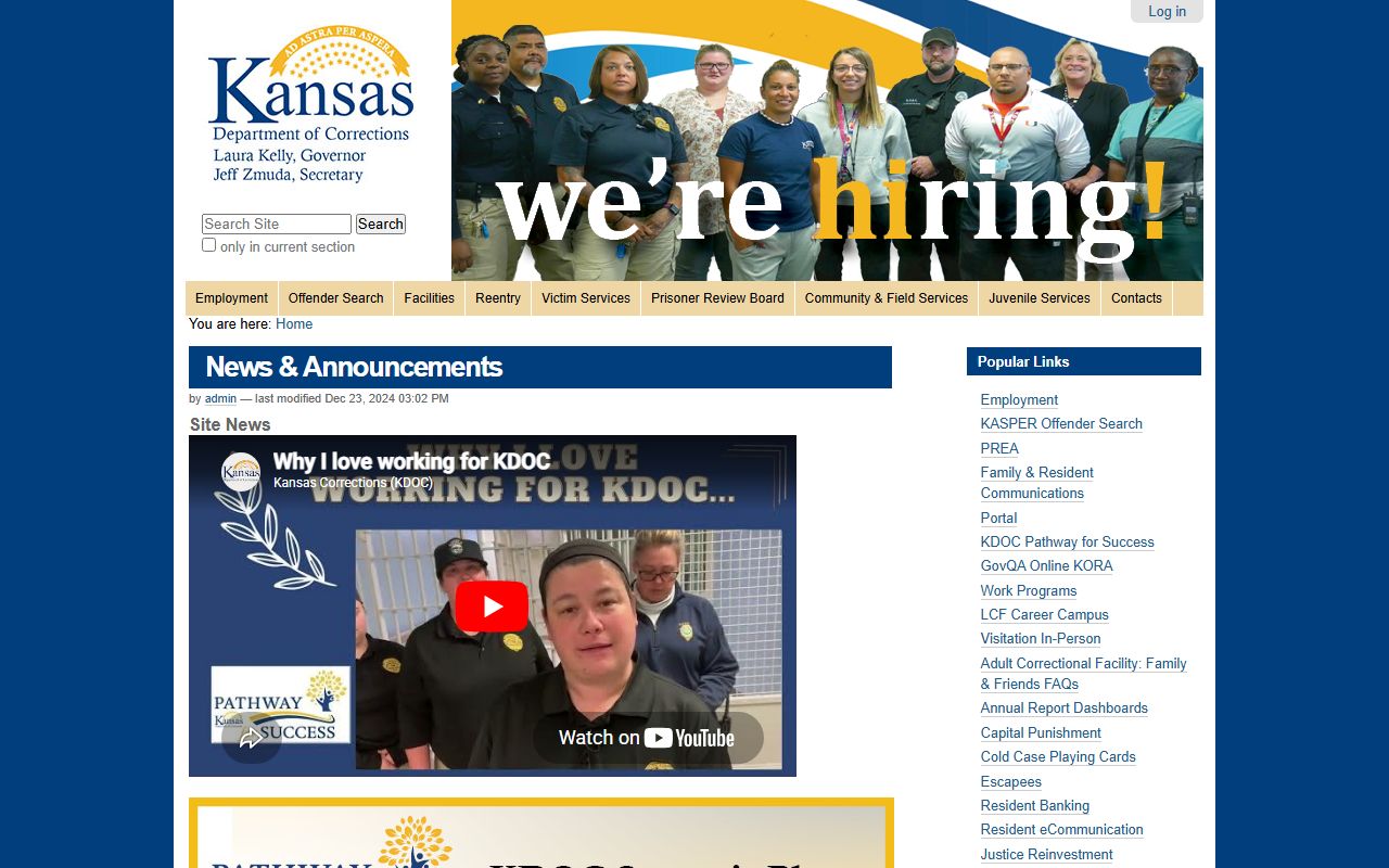 Franklin County inmate records Kansas Department of Corrections source