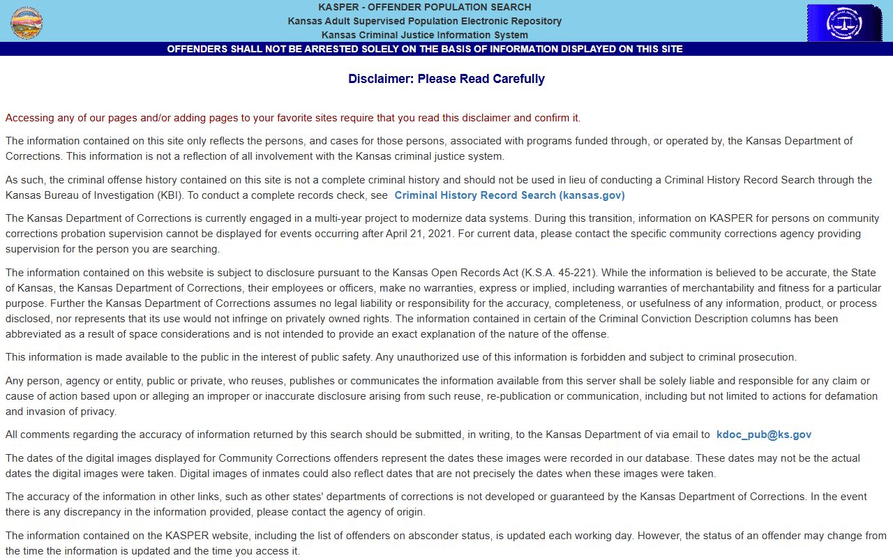 Franklin County inmate records KDOC KASPER offender search