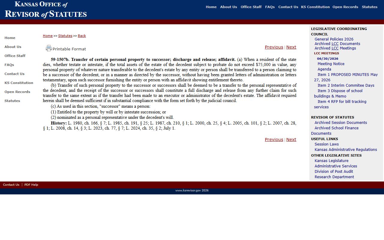 Franklin County probate records small estates affidavit statute