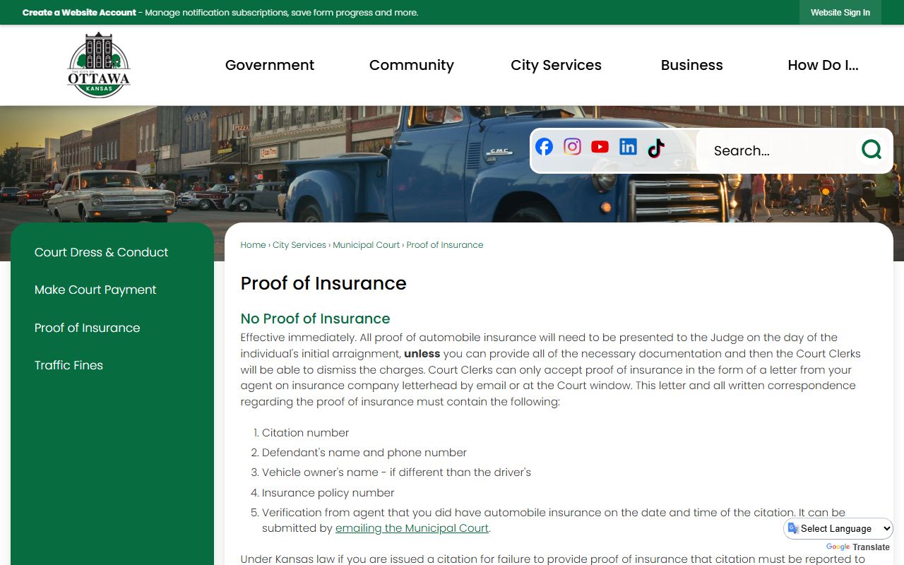 Franklin County traffic court records Ottawa proof of insurance source
